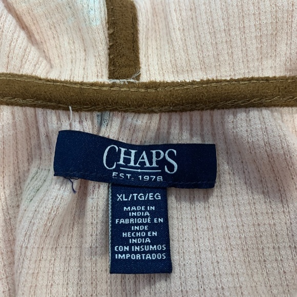 Chaps Peach colored Hooded Waffle Fabric Texture Hoodie with Floral Design. - Picture 12 of 12